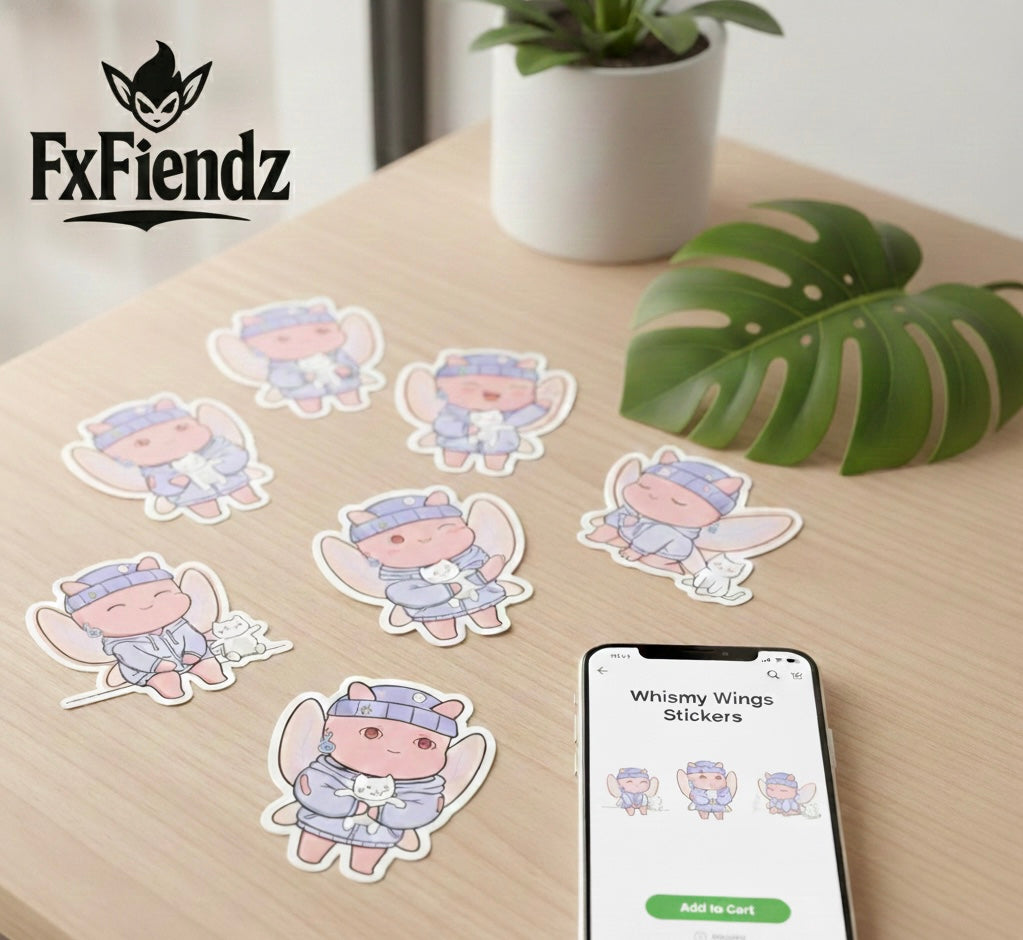 Cozy Fairy Sticker Set(5)| Cute Pink Pixie & Cat Vinyl Decals for Laptops, Water Bottles, Planners, and more! By FxFiendz