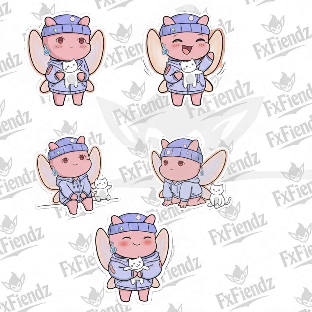 Cozy Fairy Sticker Set(5)| Cute Pink Pixie & Cat Vinyl Decals for Laptops, Water Bottles, Planners, and more! By FxFiendz
